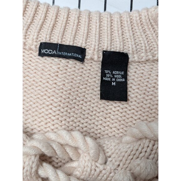 Y2K Moda International Chunky Bobble Knit Lace Up Sweater Women Size M Cottage - Picture 8 of 12